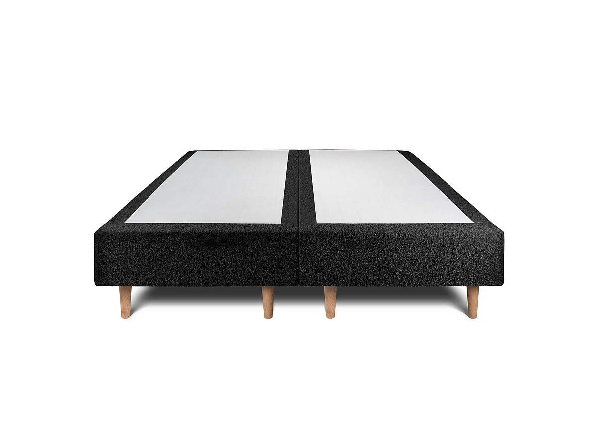 Lit 180x200cm avec tête de lit tapissier bouclette et double sommier tapissier noir - Hauteur totale : 35cm