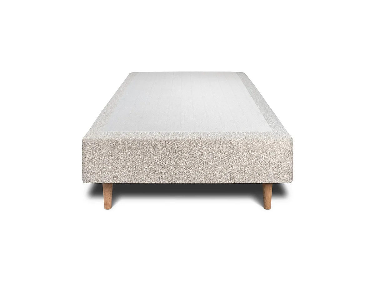 Lit 90x190cm avec tête de lit tapissier bouclette et sommier tapissier beige - Hauteur totale : 35cm
