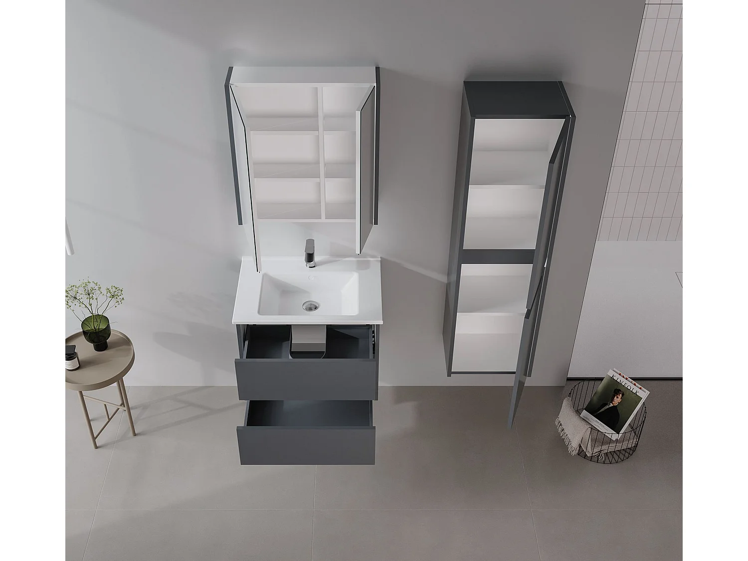 Meuble Vasque "Arno 65" - 65 x 45 x 52 cm - Anthracite