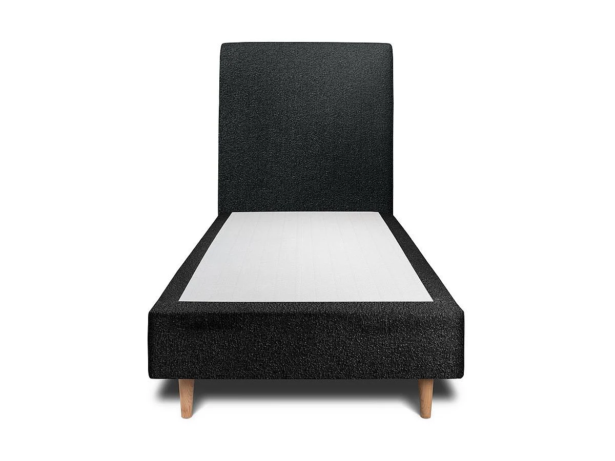 Lit 90x200cm avec tête de lit tapissier bouclette et sommier tapissier Noir - Hauteur totale : 35cm