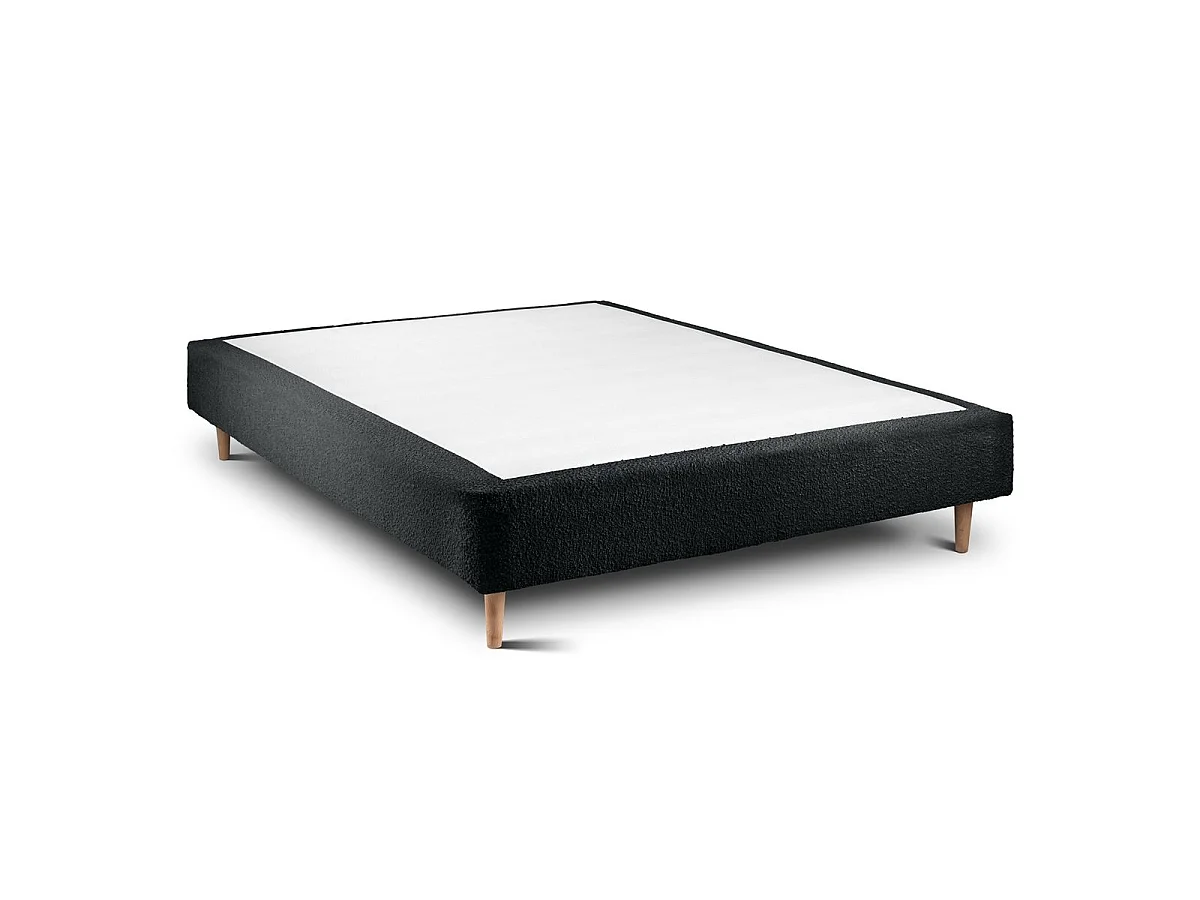 Lit 150x200cm avec tête de lit tapissier bouclette et sommier tapissier Noir - Hauteur totale : 35cm