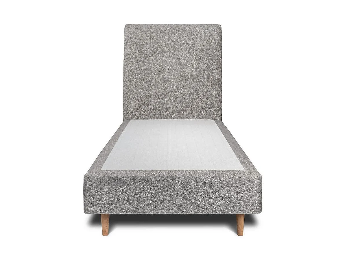 Lit 90x190cm avec tête de lit tapissier bouclette et sommier tapissier gris - Hauteur totale : 35cm