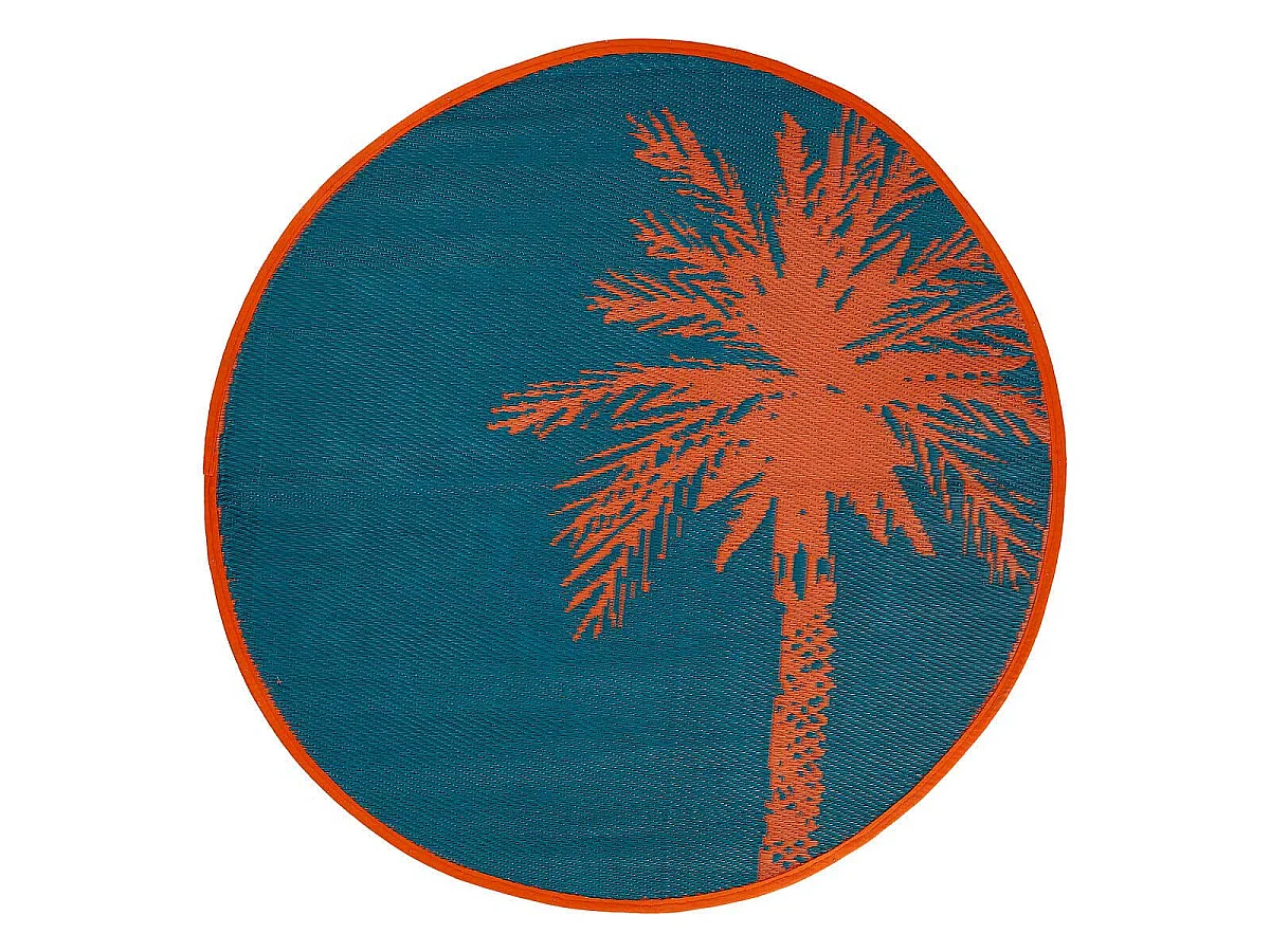 Tapis Déco Palmier "Yucatan" 120cm Bleu Canard