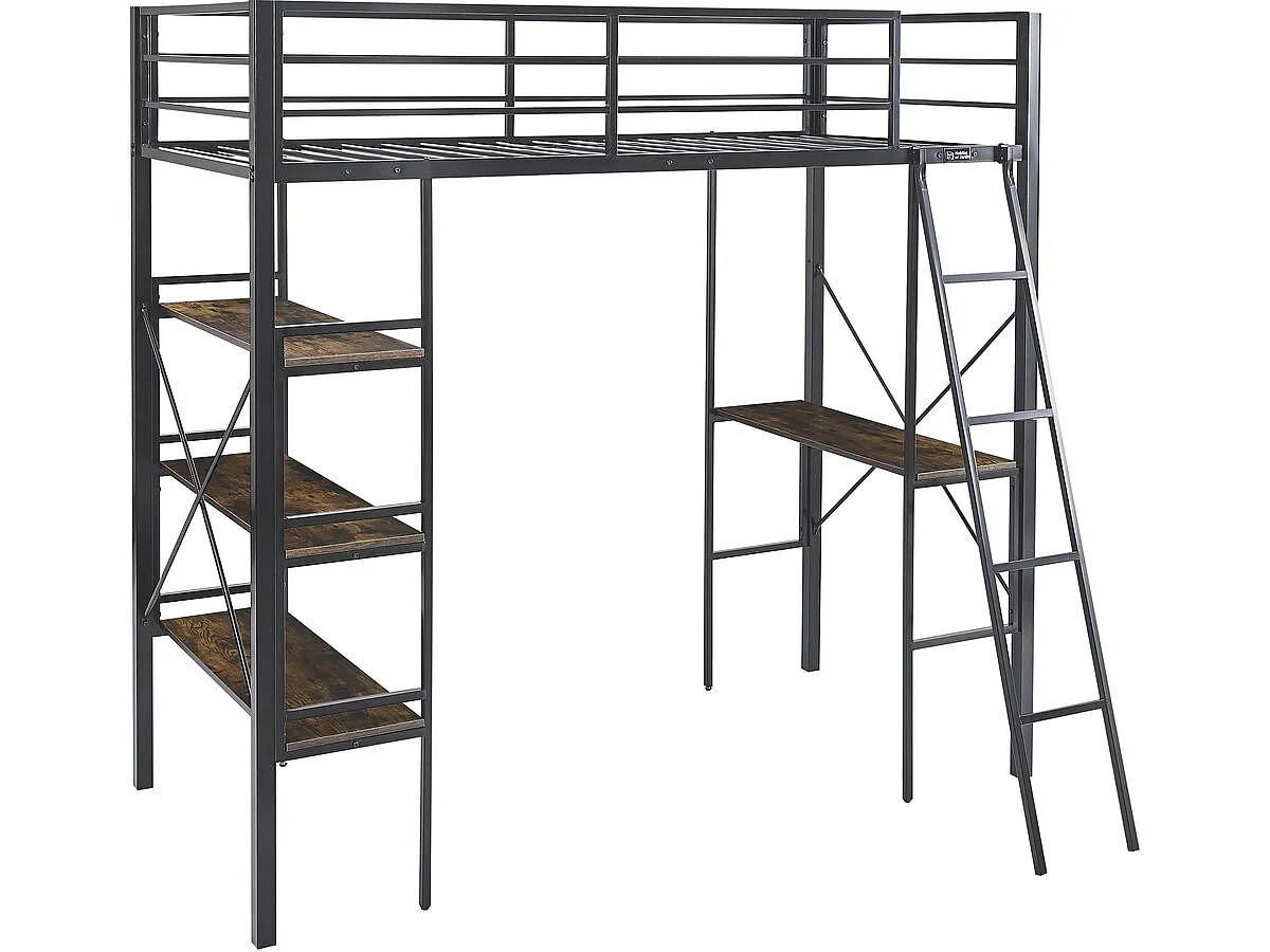 Lit mezzanine avec bureau en métal "Raphaël" - 190 x 90 cm - Noir