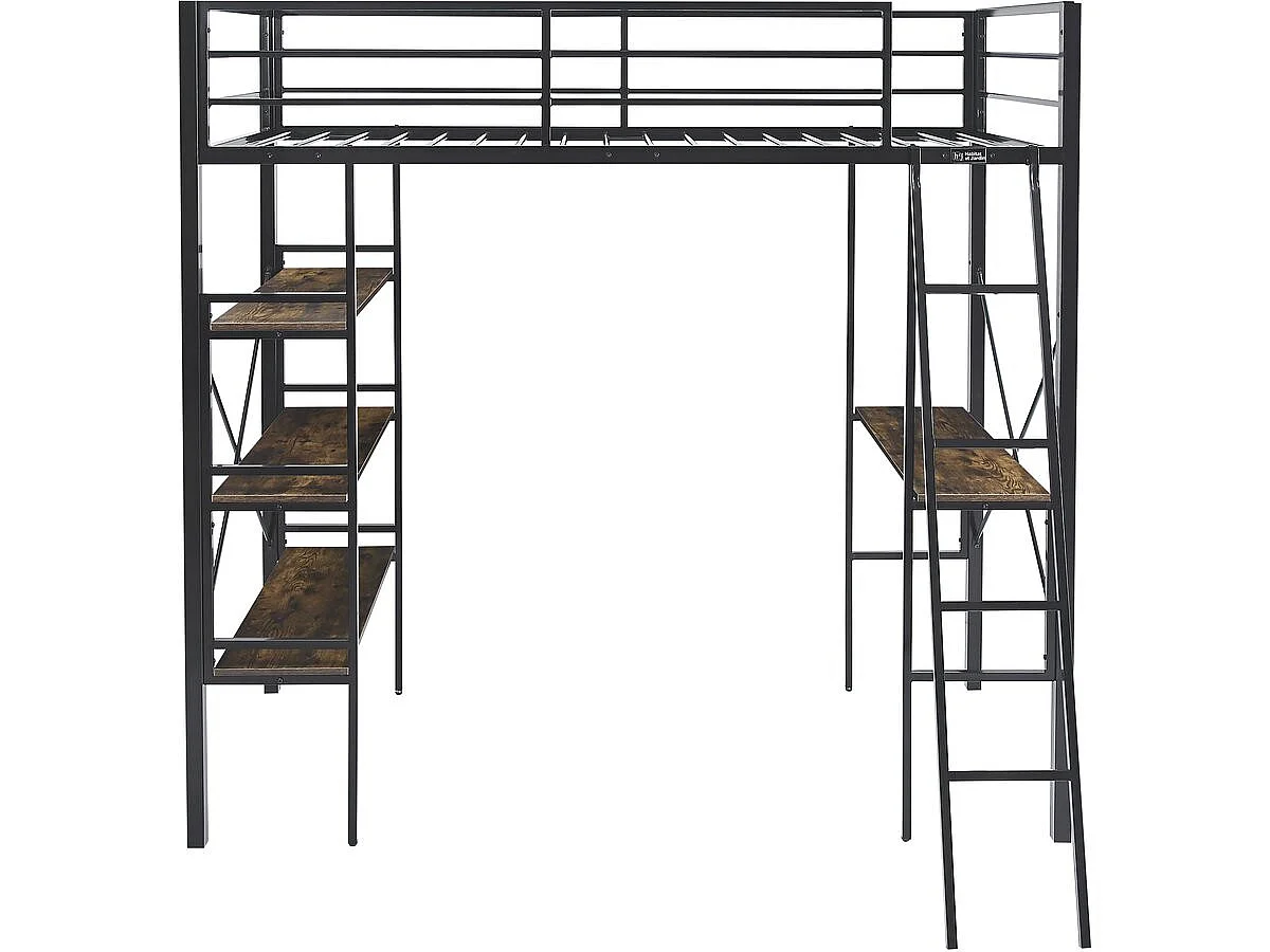 Lit mezzanine avec bureau en métal "Raphaël" - 190 x 90 cm - Noir