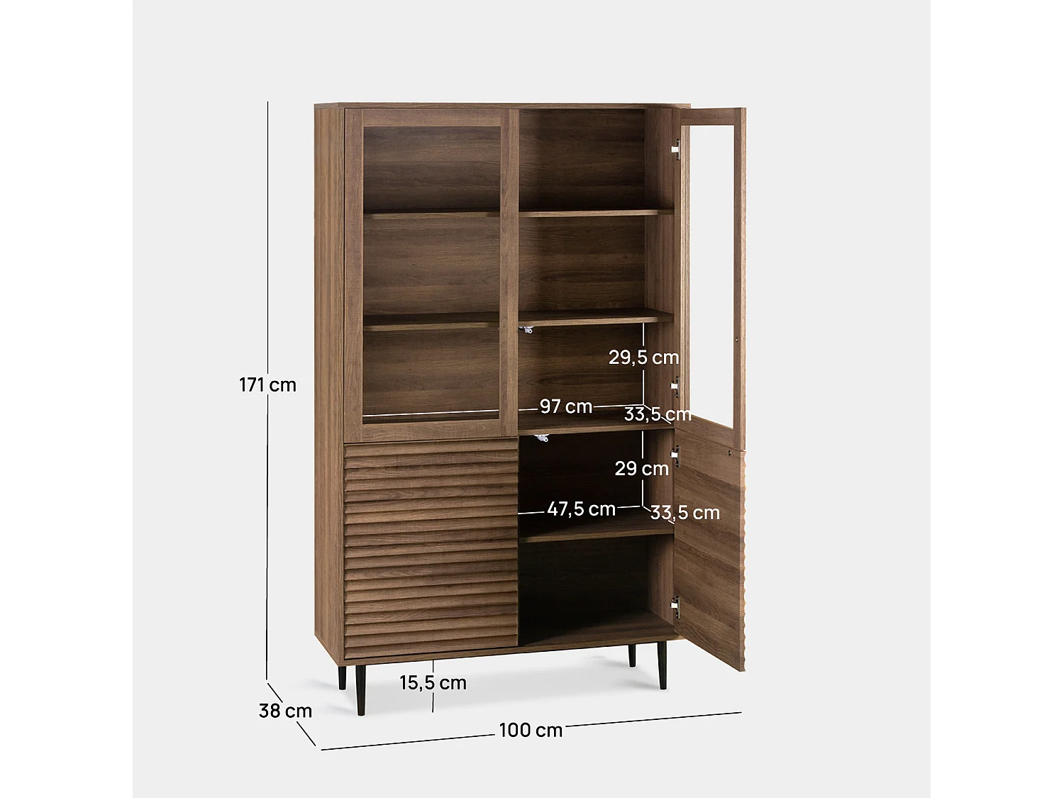 Vitrina de Madera Nogal 171 cm x 110 cm- Evoke