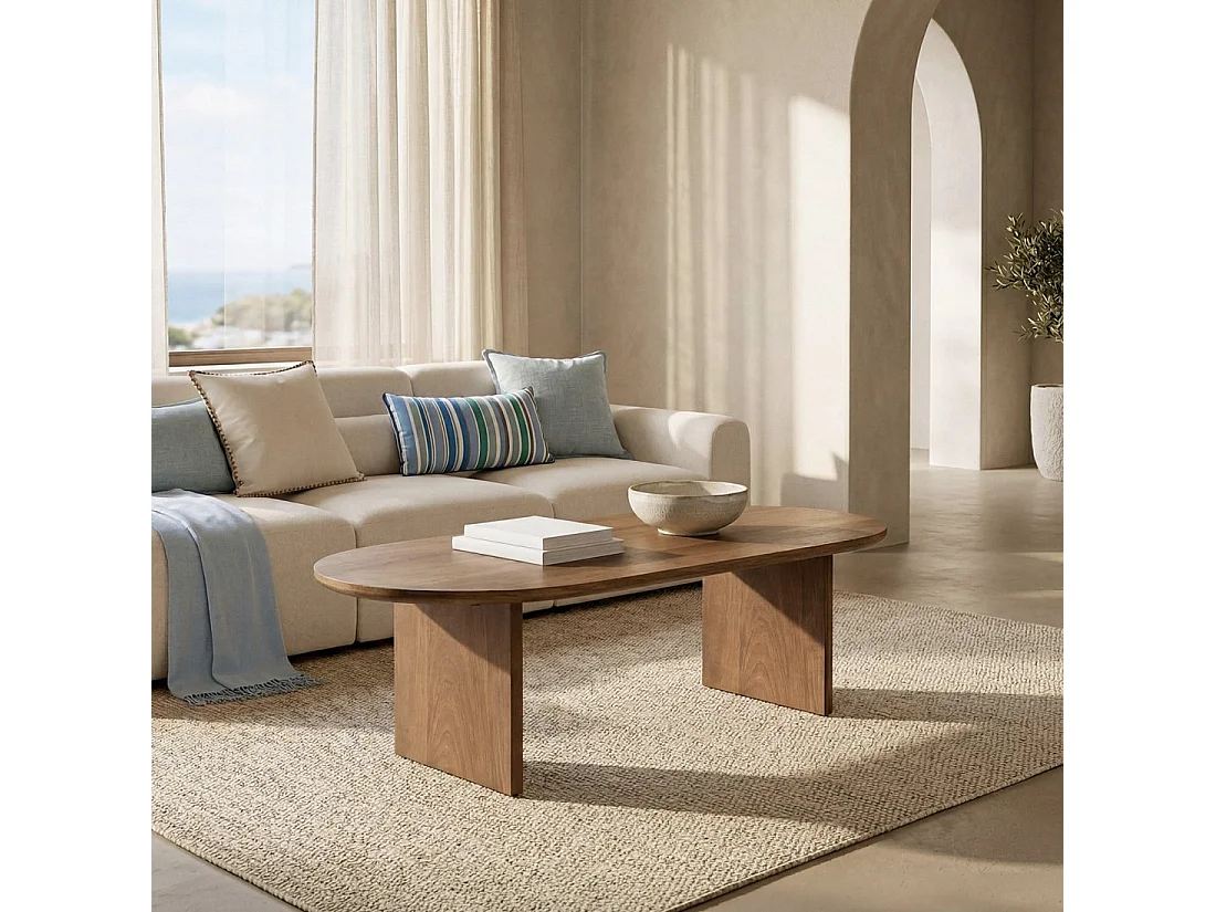 Table basse fixe en bois naturel 120x39 cm-Meera