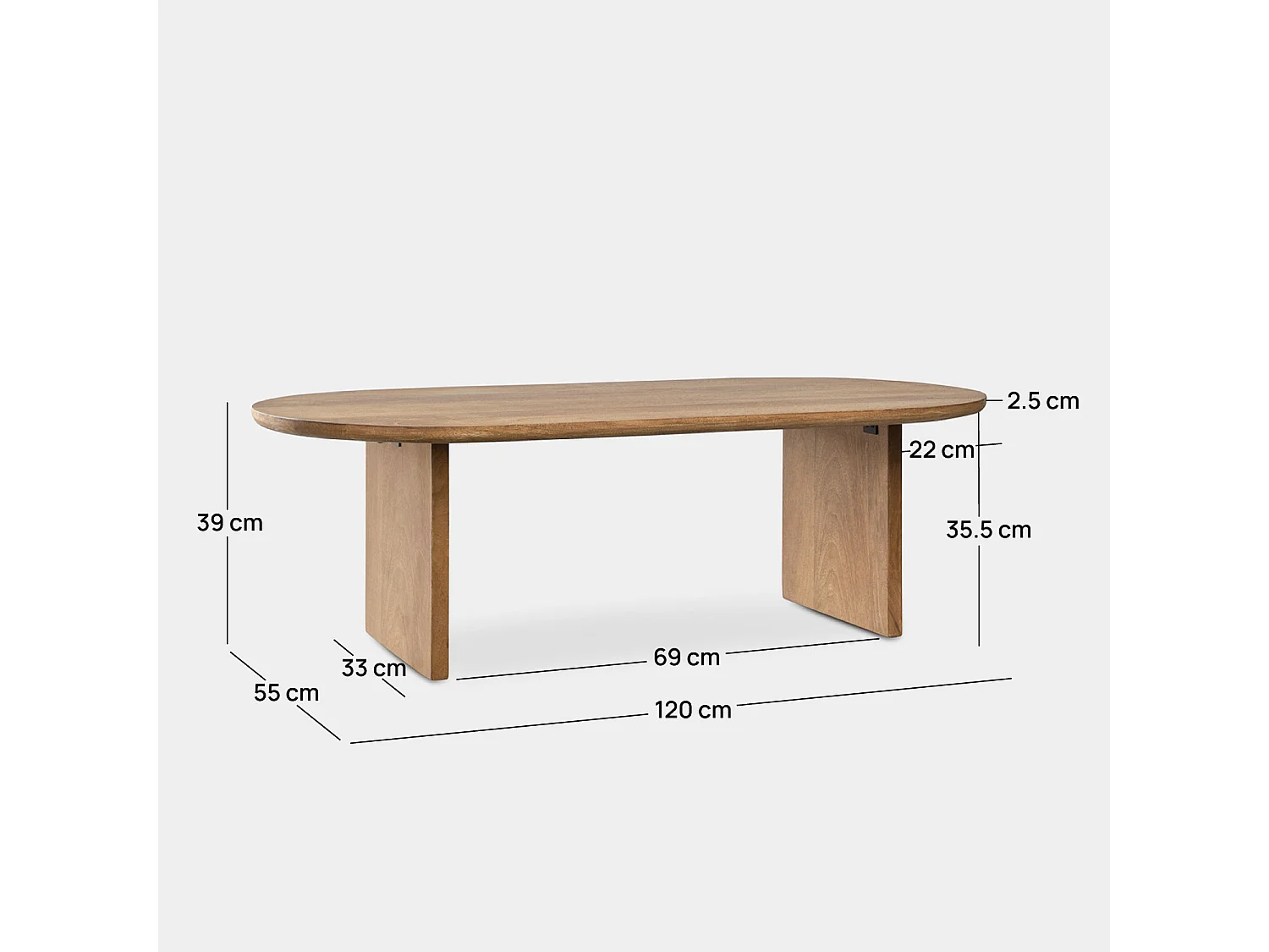 Table basse fixe en bois naturel 120x39 cm-Meera