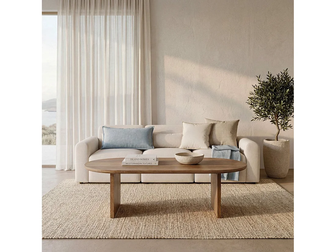 Table basse fixe en bois naturel 120x39 cm-Meera