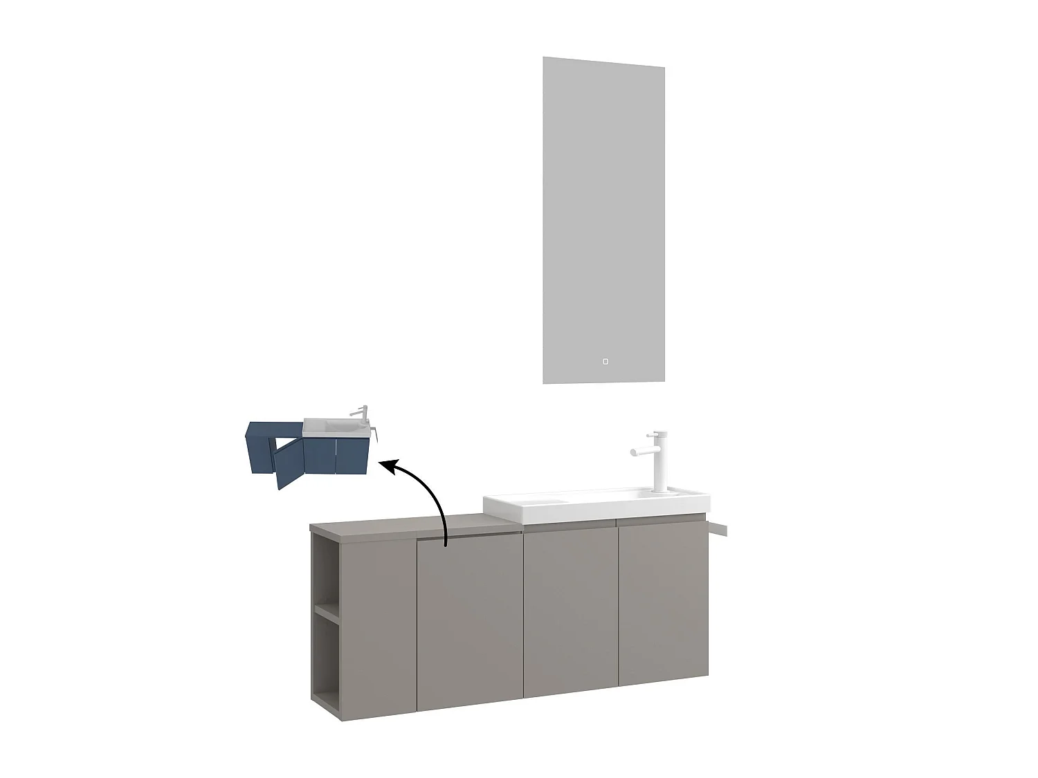 Wastafelmeubel met spiegel (2-delig) "Ferla 110" - 110 x 22 x 45 cm - Matte Mink