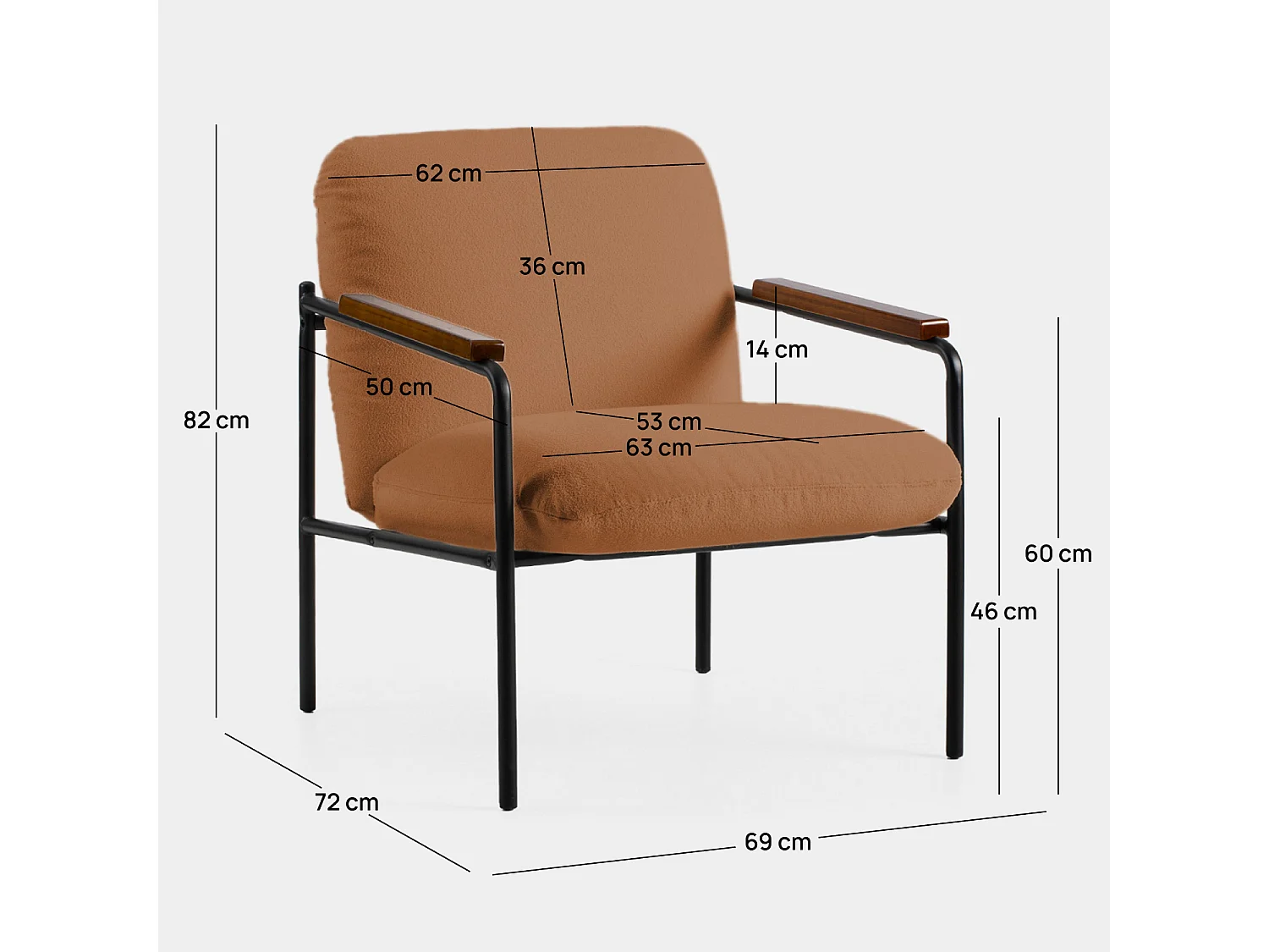 Fauteuil de lecture en tissu terracotta 69x82 cm-Kai