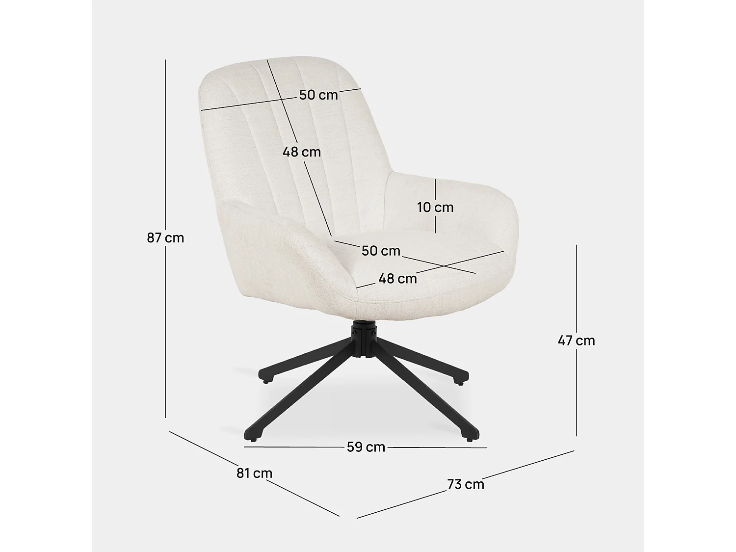Fauteuil pivotant en tissu beige 73x87 cm-Freya