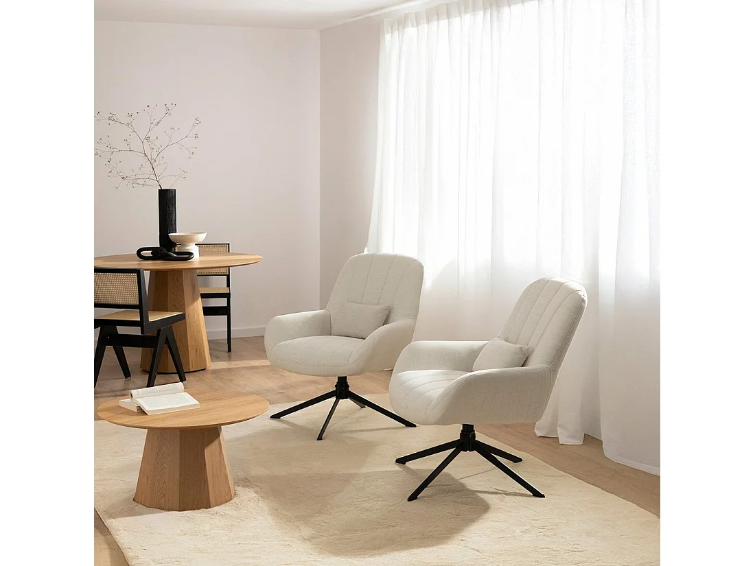 Fauteuil pivotant en tissu beige 73x87 cm-Freya