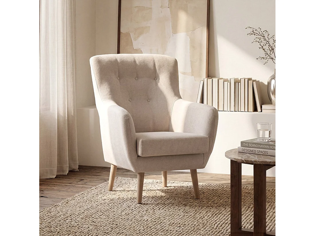 Fauteuil de lecture en tissu beige topo 73x100 cm-Astrid