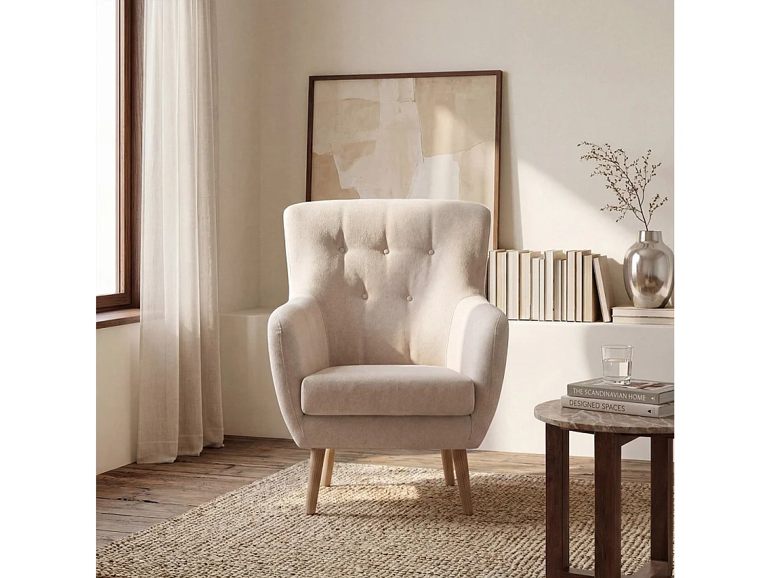 Fauteuil de lecture en tissu beige topo 73x100 cm-Astrid