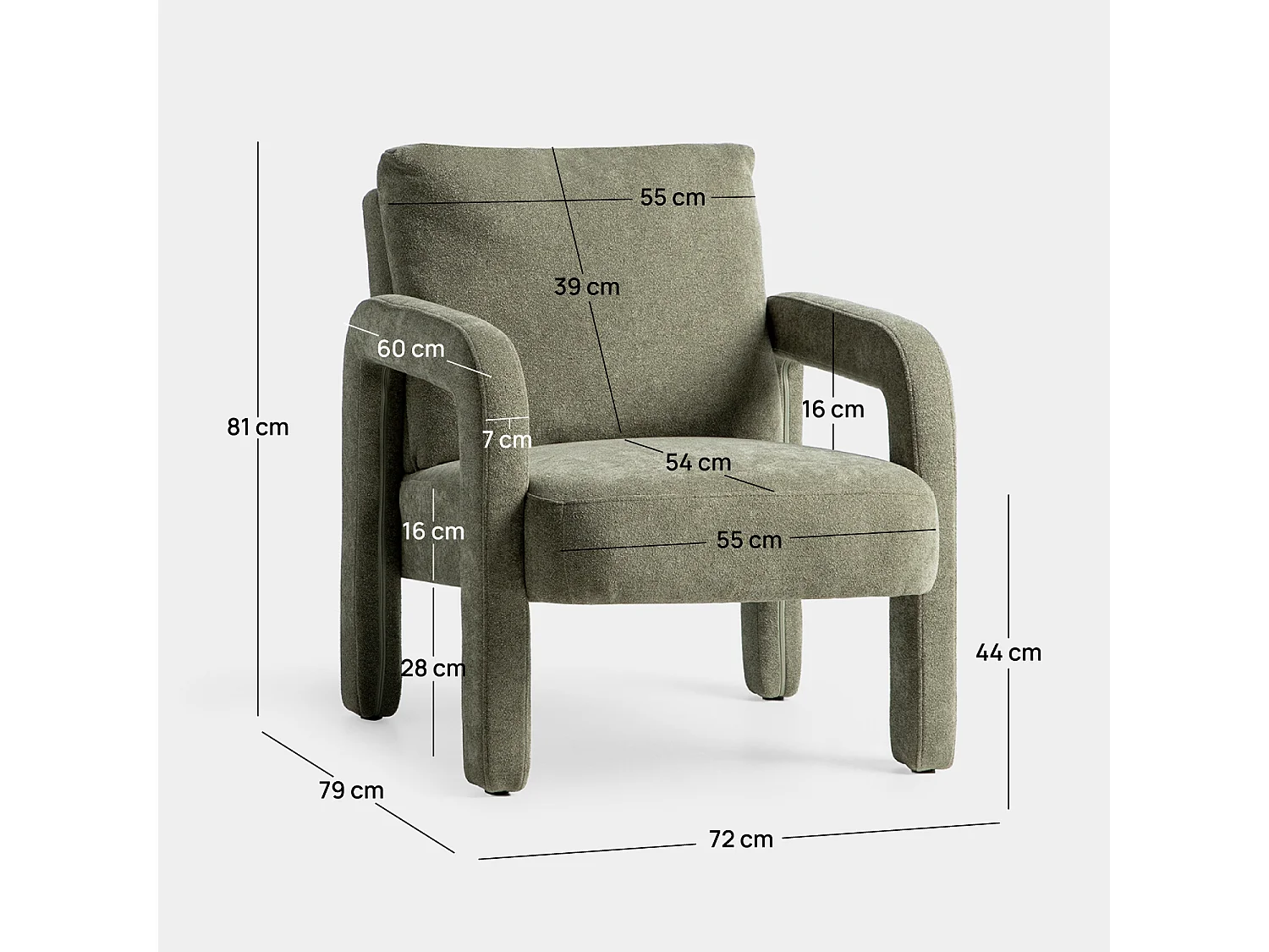 Fauteuil de lecture en tissu vert 72x81 cm-Runa