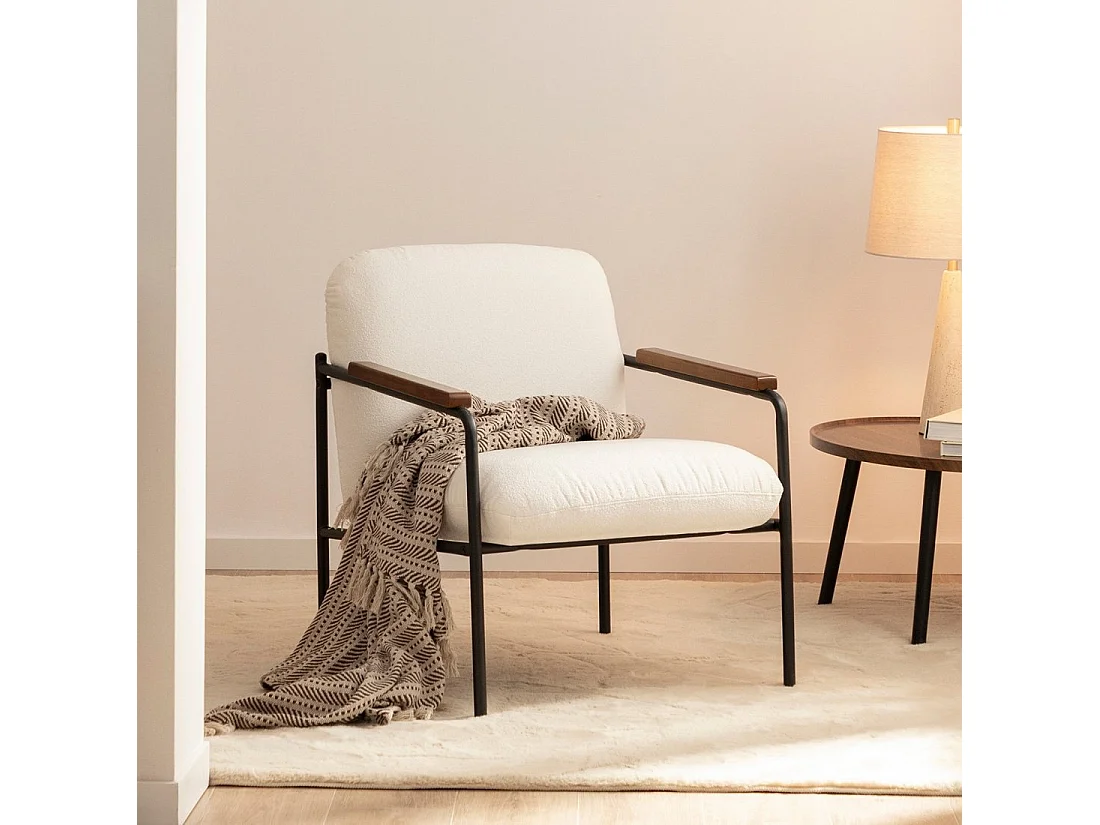 Fauteuil de lecture en tissu beige 69x82 cm-Kai
