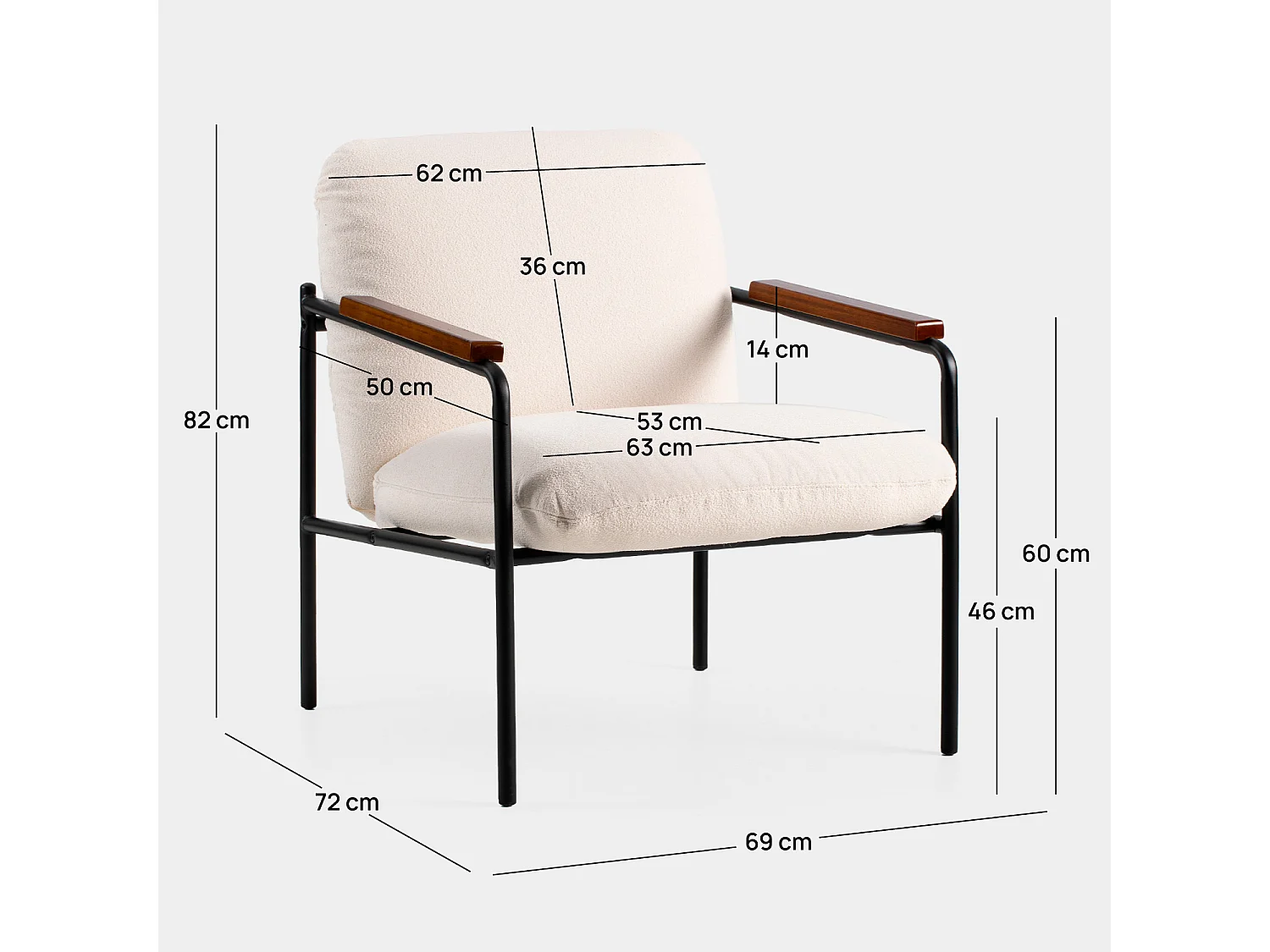 Fauteuil de lecture en tissu beige 69x82 cm-Kai