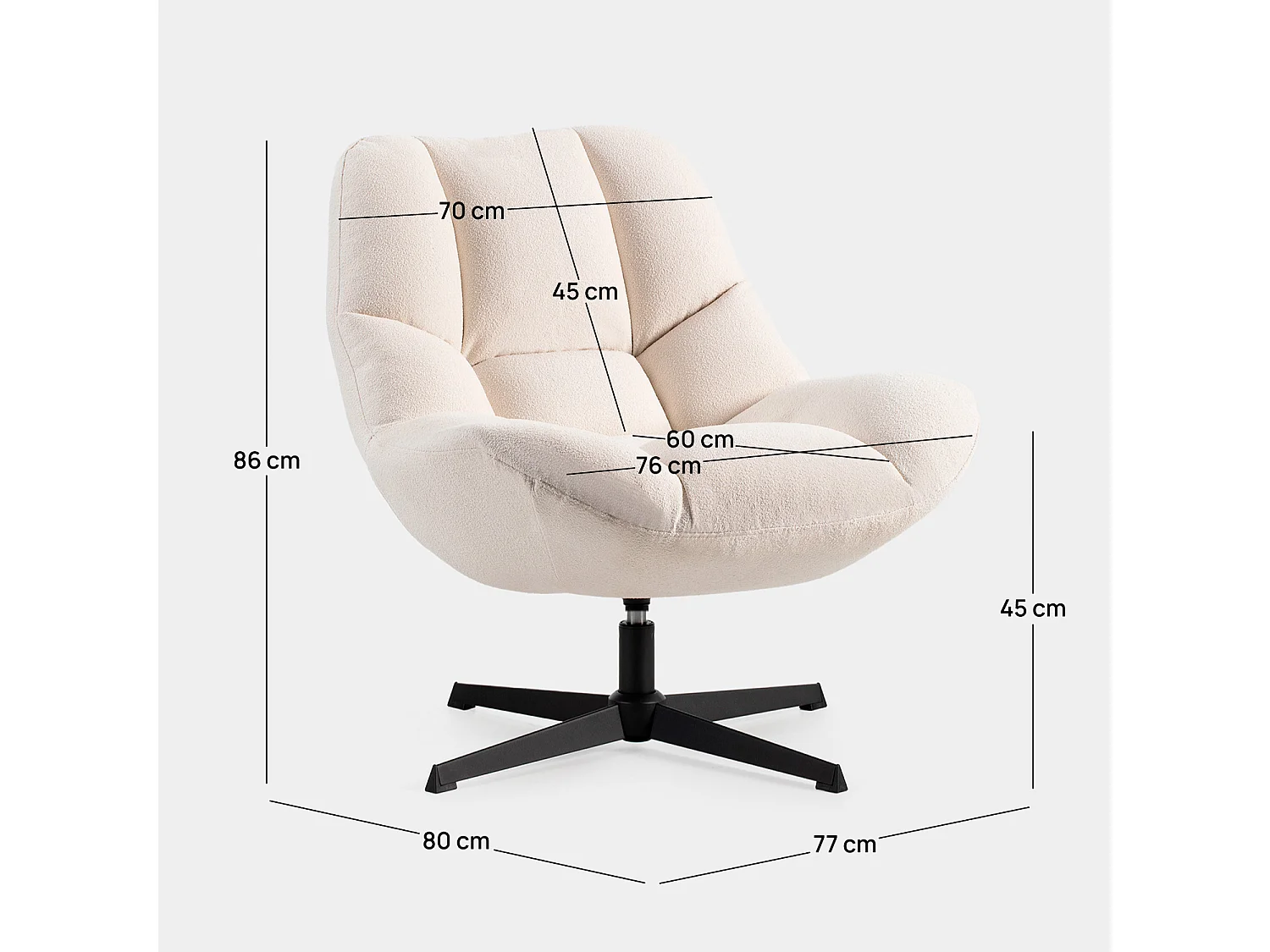 Fauteuil pivotant en tissu beige 77x86 cm-Kato