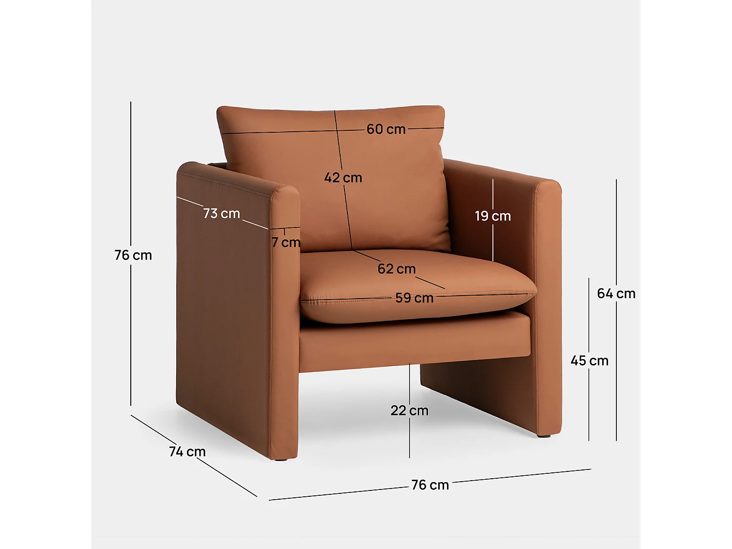 Fauteuil de lecture en similicuir terracotta 76x76 cm-Hedda