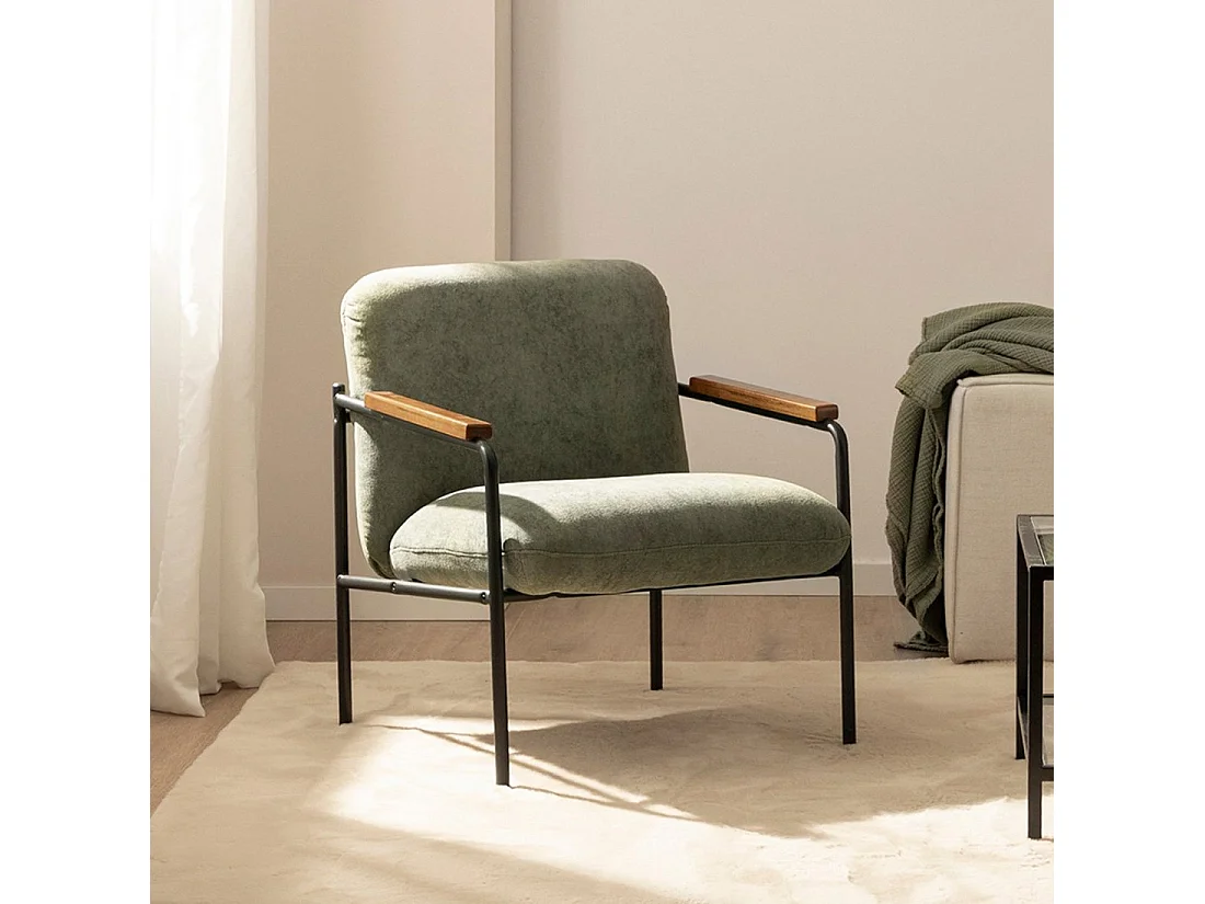 Fauteuil de lecture en tissu vert foncé 69x82 cm-Kai