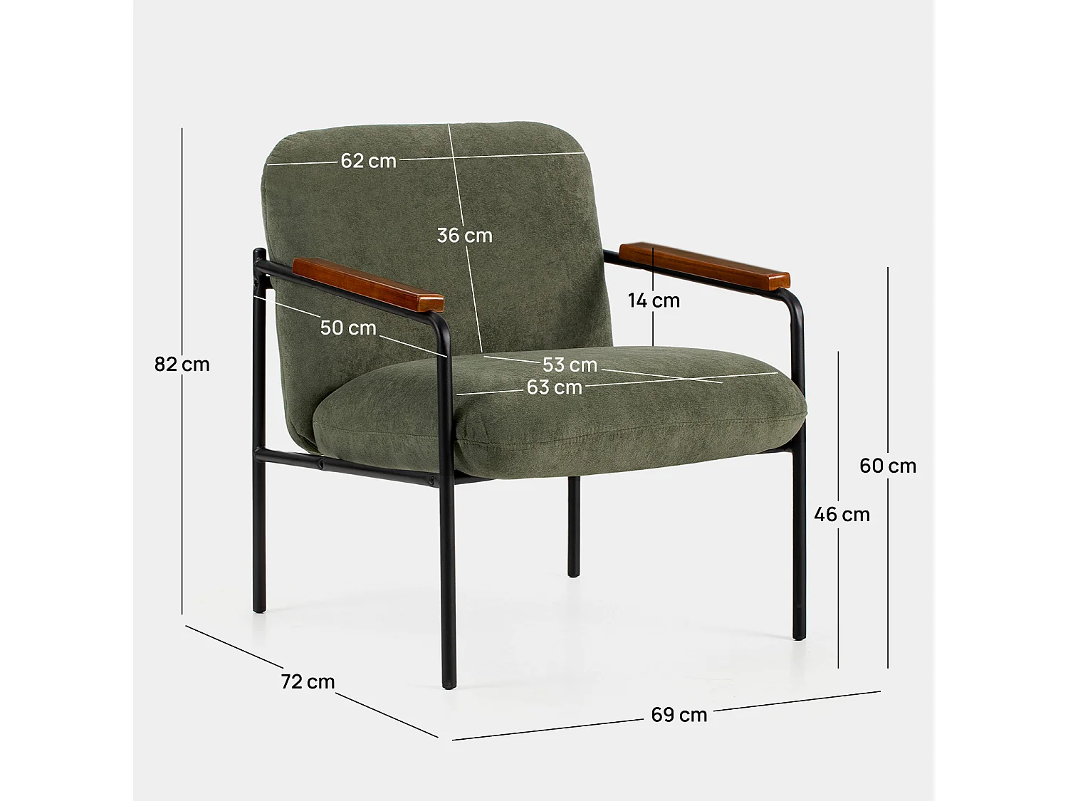 Fauteuil de lecture en tissu vert foncé 69x82 cm-Kai