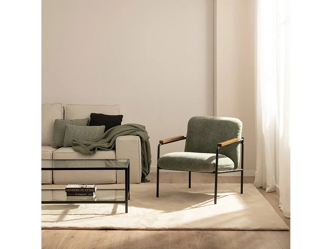 Fauteuil de lecture en tissu vert foncé 69x82 cm-Kai