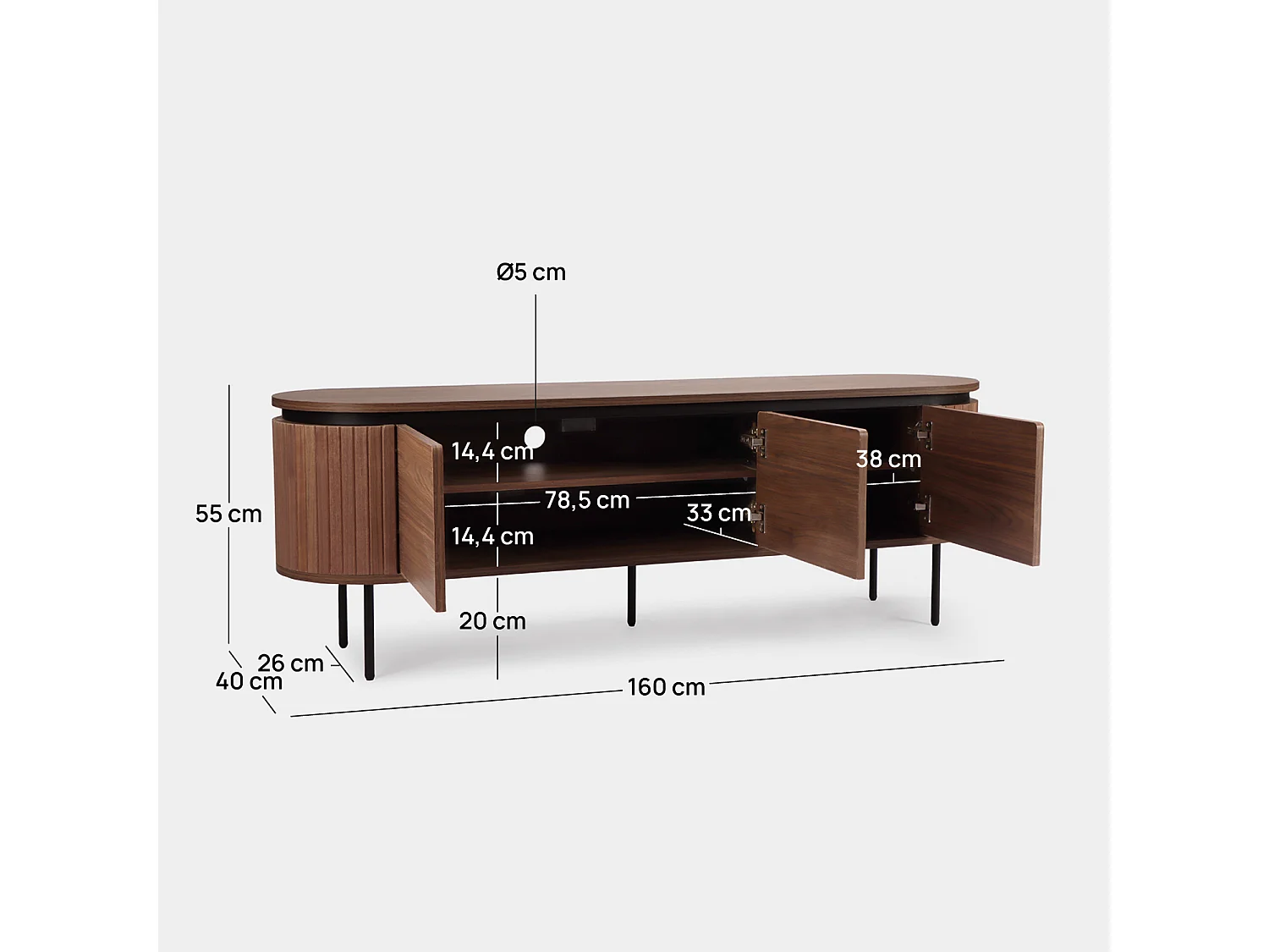 Mueble TV de Madera Nogal 55 x 160- Helios