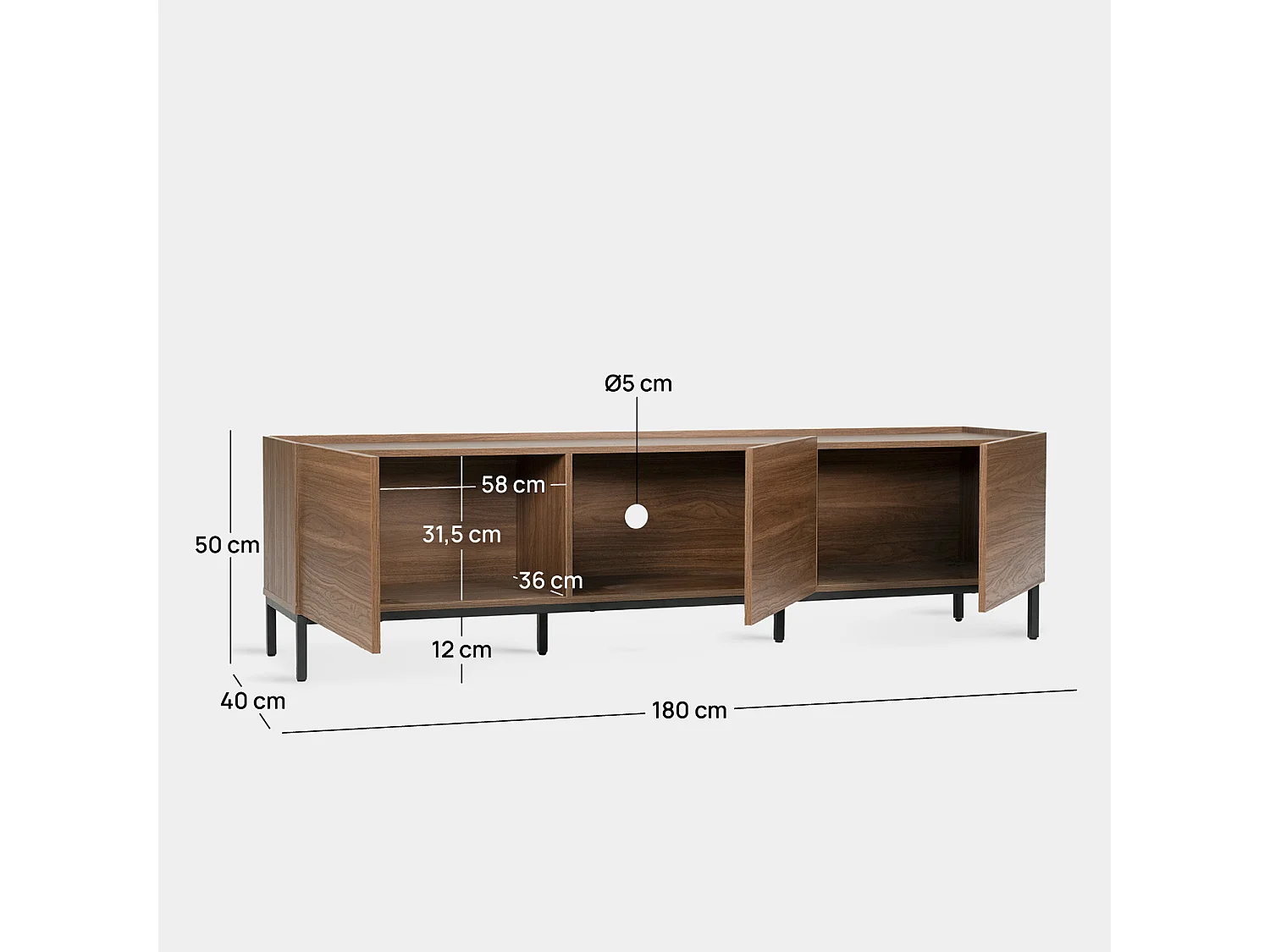Mueble TV de Madera Nogal 50 cm x 180 cm- Peyton