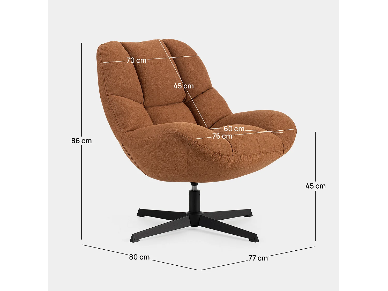 Fauteuil pivotant en tissu terracotta 77x86 cm-Kato