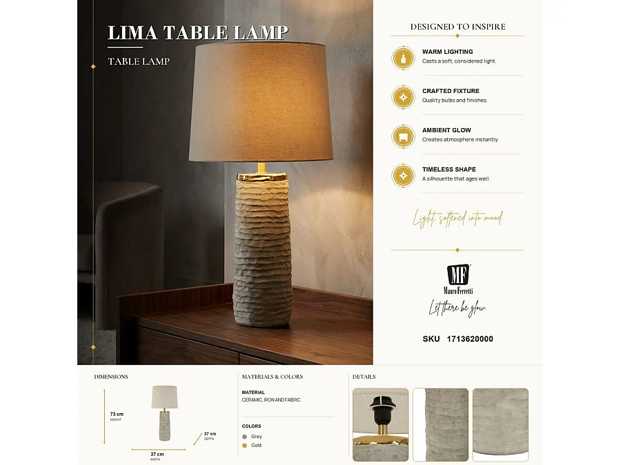 Lampe à Poser en Céramique "Lima" 73cm Gris
