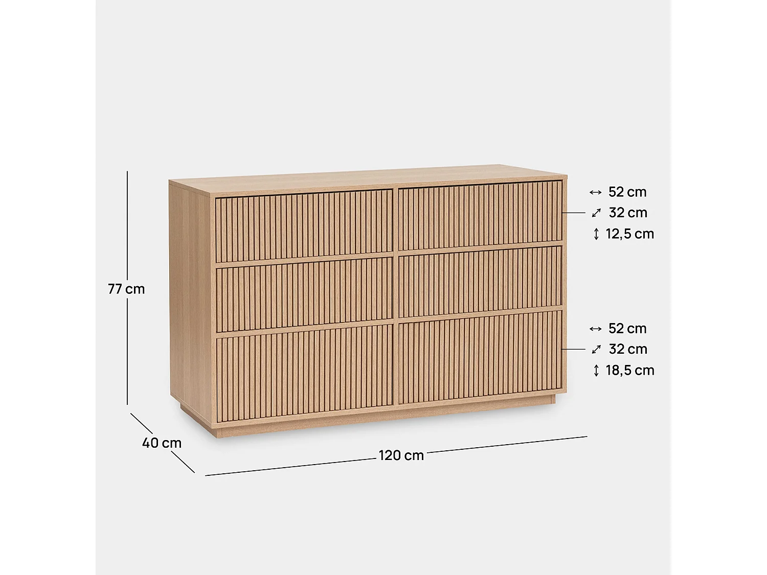 Cómoda doble de Madera Natural 77 x 120- Saven