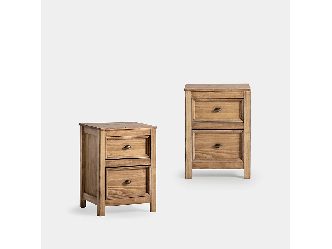 Mesita de noche 2 cajones de Madera Natural 57 x 42- Serena