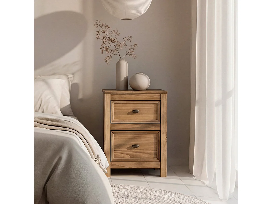 Mesita de noche 2 cajones de Madera Natural 57 x 42- Serena