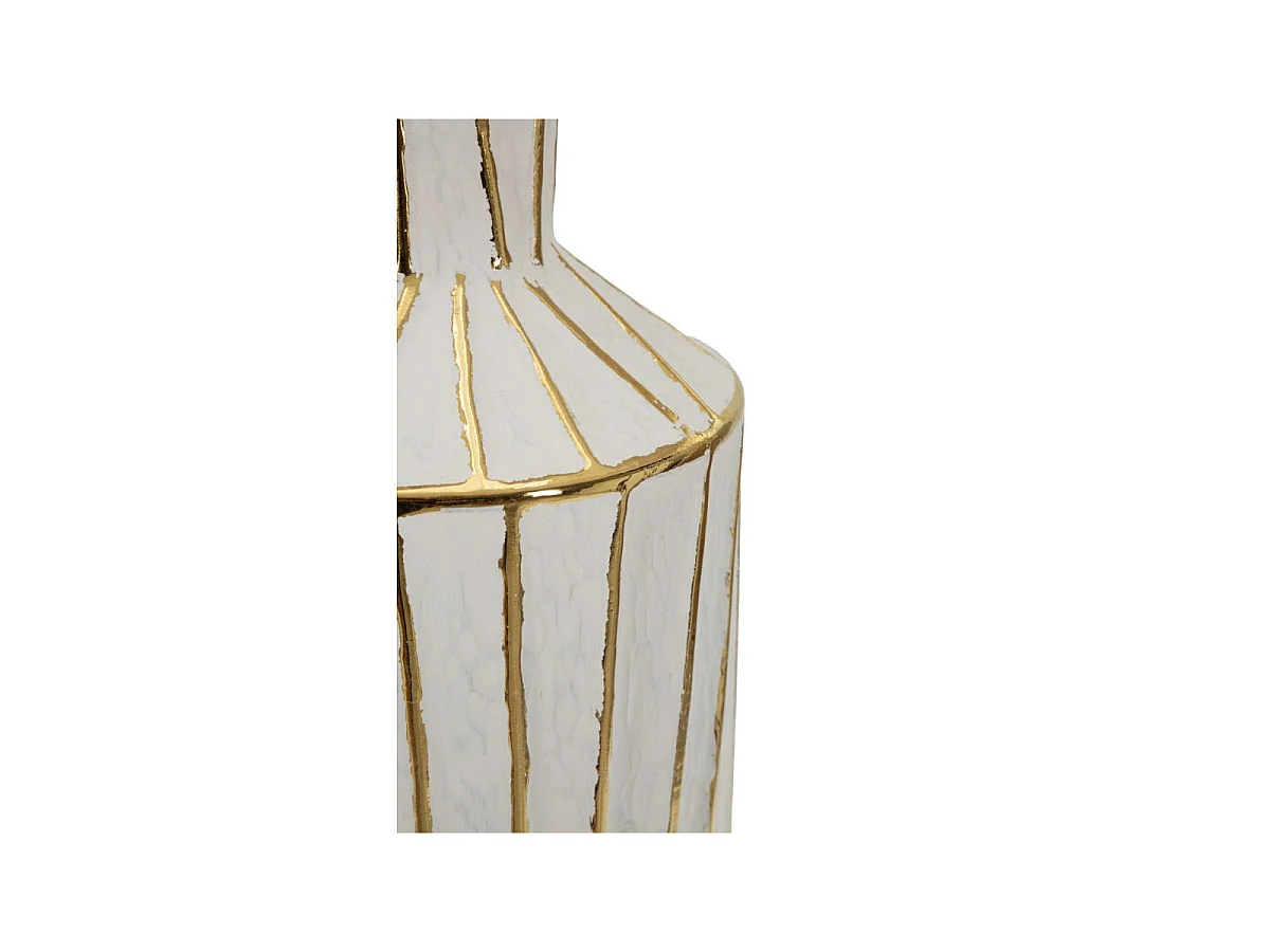 Abajur de mesa moderno Tangier - Base de cerâmica branca com detalhes dourados, cúpula de tecido, soquete E27 - 45x45x73 cm
