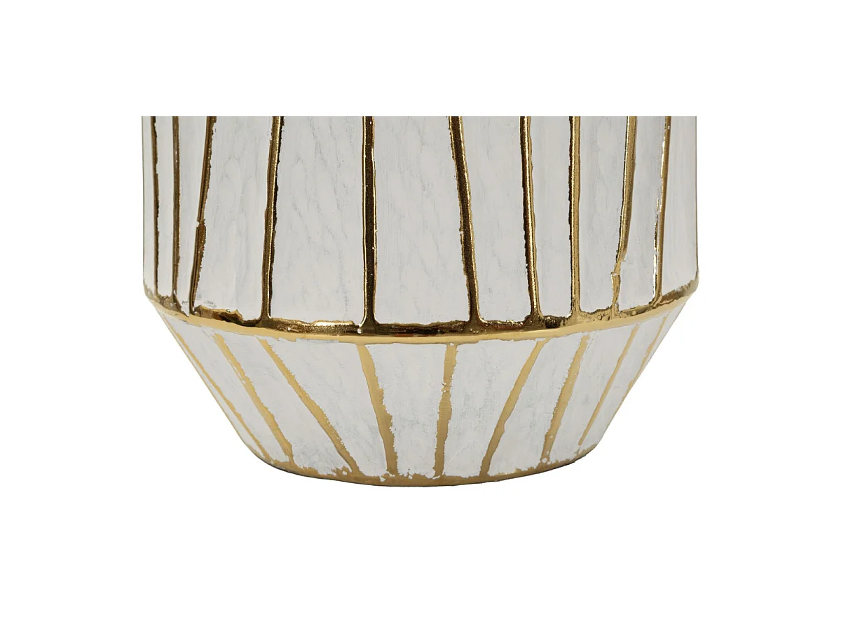 Abajur de mesa moderno Tangier - Base de cerâmica branca com detalhes dourados, cúpula de tecido, soquete E27 - 45x45x73 cm