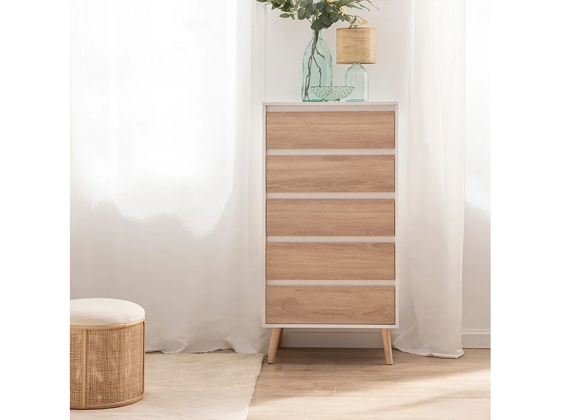 Chiffonnier en laqué blanc naturel 60x118 cm-Kemi