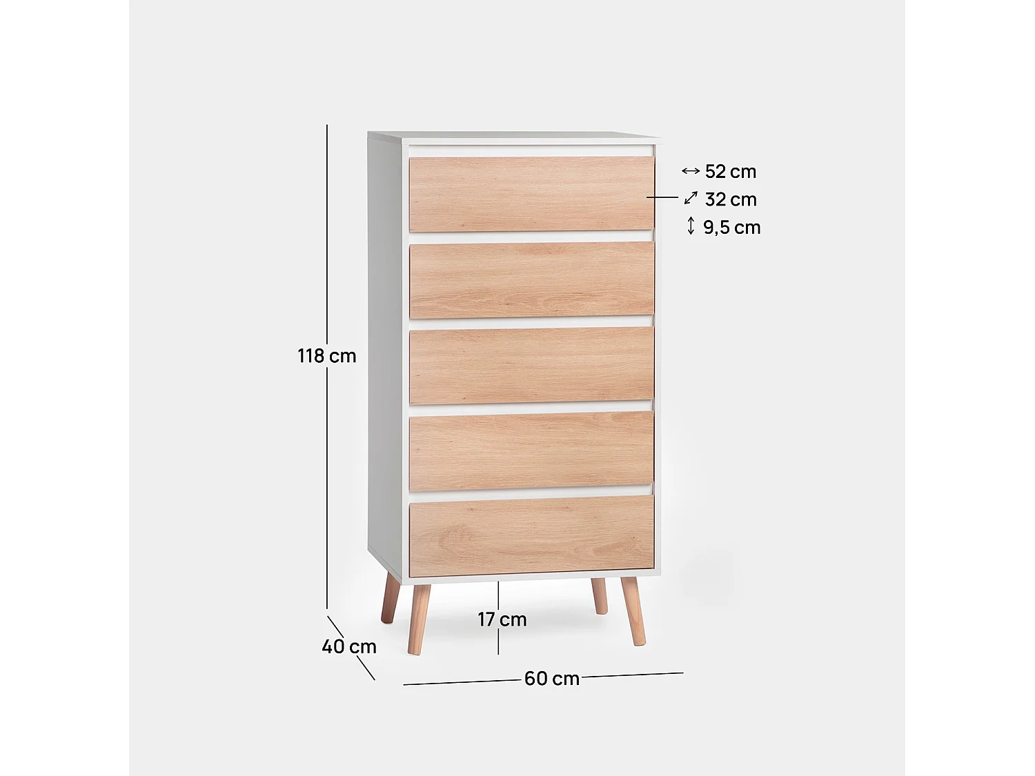 Chiffonnier en laqué blanc naturel 60x118 cm-Kemi
