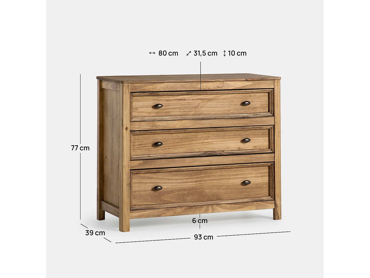 Cómoda de Madera Natural 77 x 93- Serena