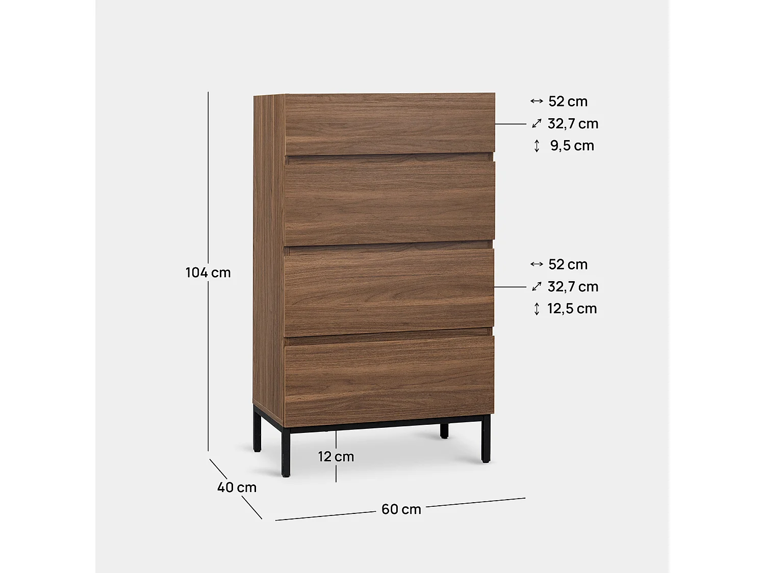 Chiffonnier en bois noyer 60x104 cm-Peyton