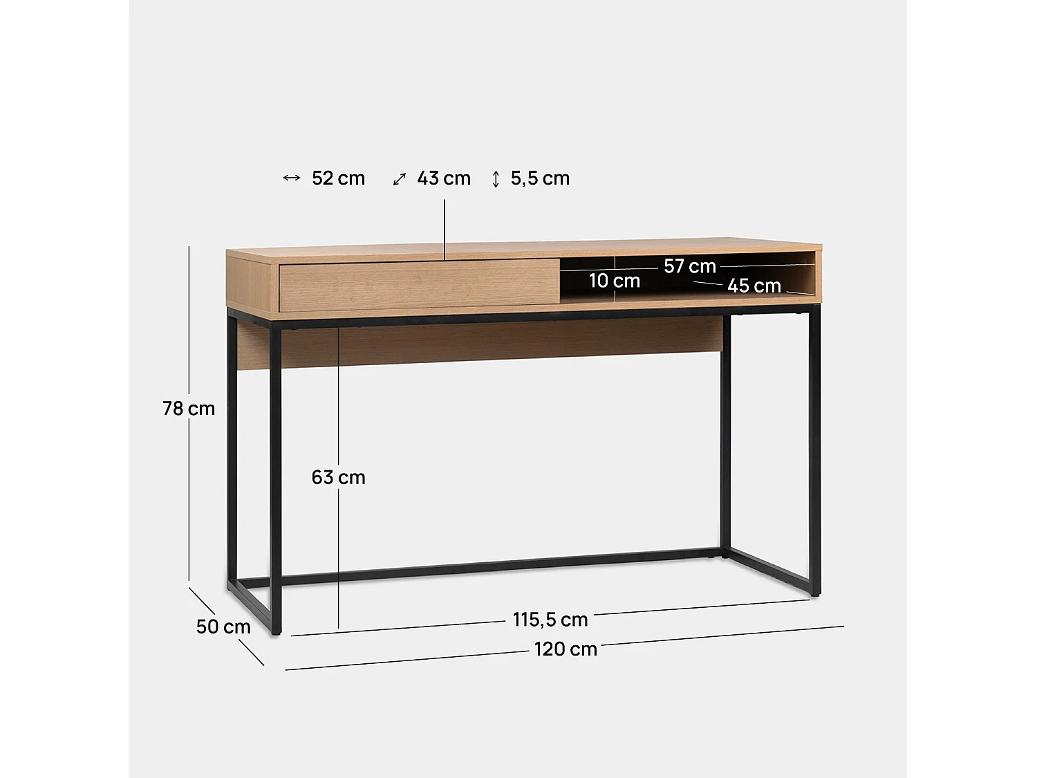 Bureau d'écriture en bois naturel 120x78 cm-Aidan