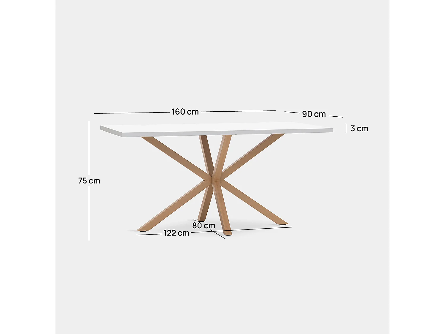 Table fixe en bois blanc 160x75 cm-Aras