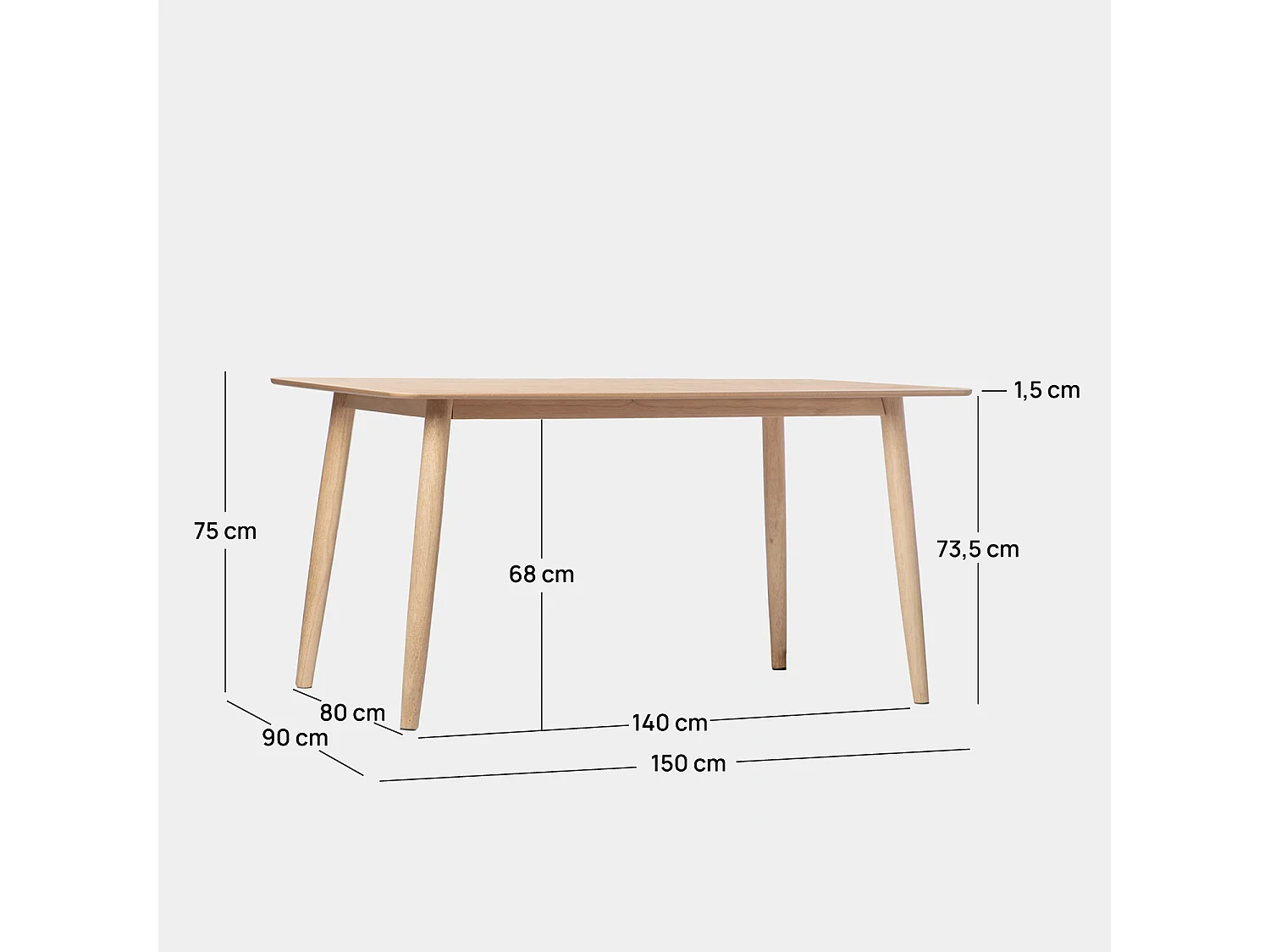 Table fixe en bois naturel 150x75 cm-Ada