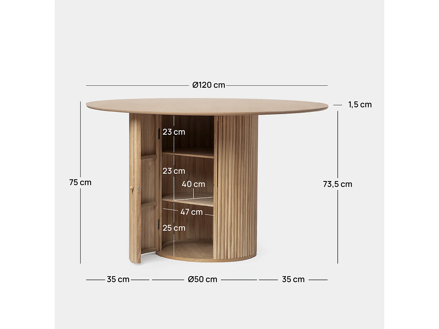 Table fixe en bois naturel 120x75 cm-Vemi