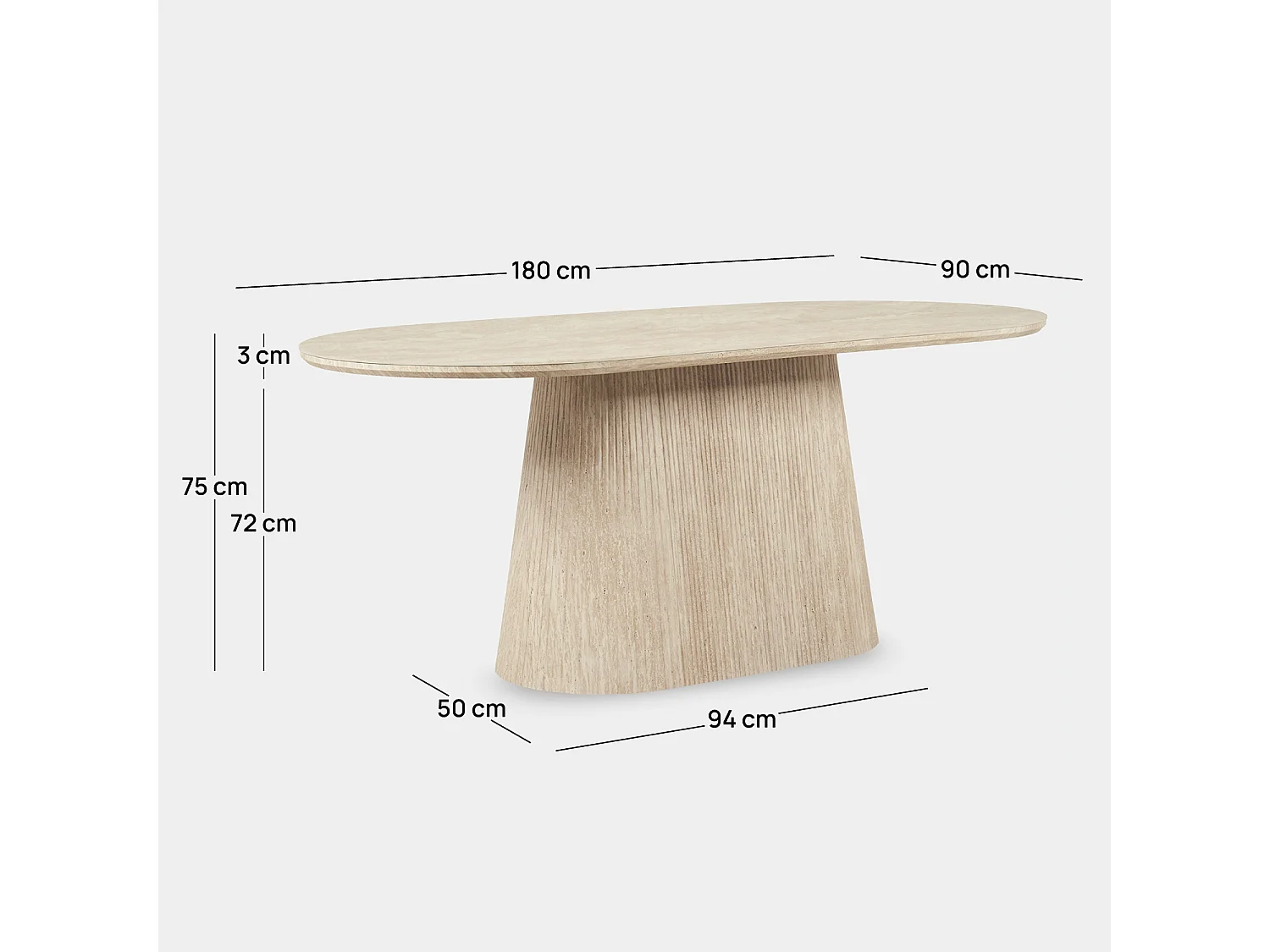 Table fixe en céramique travertin 180x75 cm-Calizia