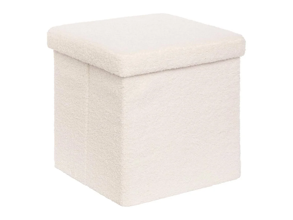 Pouf Coffre Carré Bouclette "Jaiko" 38cm Blanc