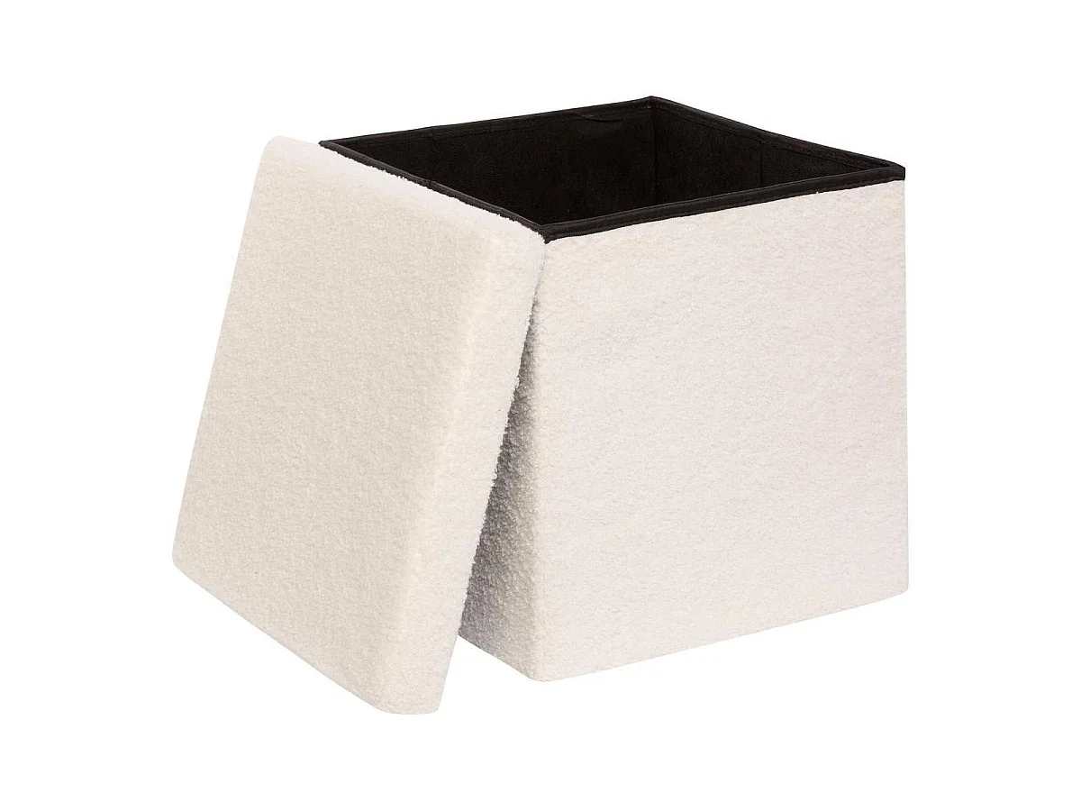 Pouf Coffre Carré Bouclette "Jaiko" 38cm Blanc