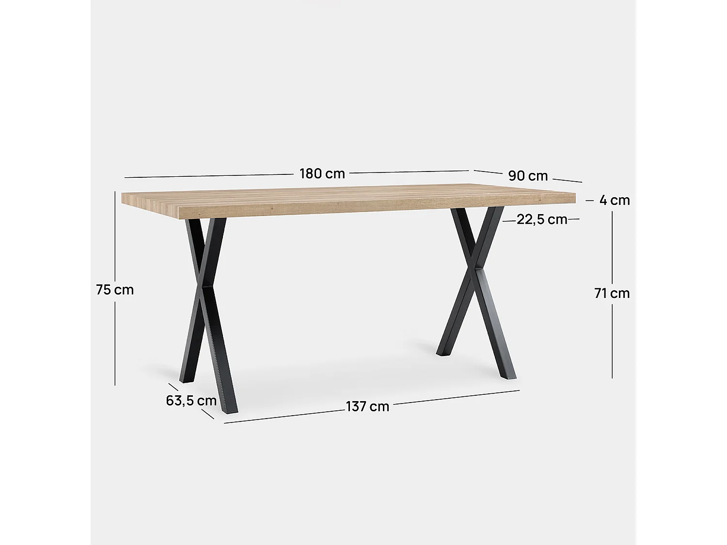 Table fixe en bois naturel 180x75 cm-Parks