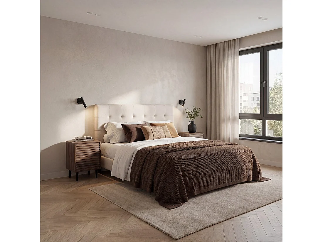 Tête de lit double en tissu beige 170x70 cm-Pier