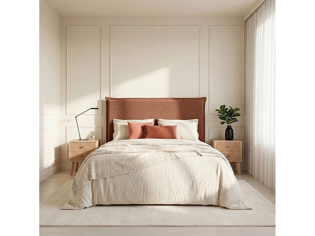 Tête de lit double en tissu terracotta 170x120 cm-Louise
